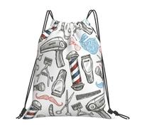 Yyoretp Barber Shop Sac à dos avec cordon de serrage imprimé style monochrome Sac à dos de sport, sac de plage, sac de danse, yoga pour femme et homme