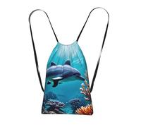 Yyoretp Beau sac à dos avec cordon de serrage imprimé dauphins du monde sous-marin, sac de rangement pour le sport, la plage, la natation, la gym, les voyages.