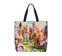 Yyoretp Candy Land Sac fourre-tout de grande capacité avec fermeture éclair, sac d'épicerie réutilisable pour le shopping