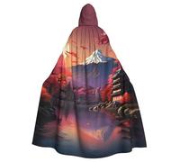 Yyoretp Cape à capuche longue à capuche pour adultes, imprimé paysage du mont Fuji japonais, pour Halloween, cosplay, carnaval, costumes de sorcière