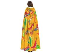 Yyoretp Cape à capuche longue pour adulte avec imprimé cactus et piment pour cosplay, Halloween, carnaval, costumes de sorcière.