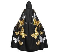 Yyoretp Cape à capuche pour adulte avec imprimé papillons blancs dorés et noirs pour Halloween, carnaval, cosplay, Noël