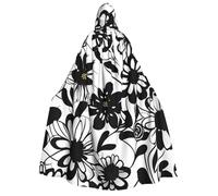 Yyoretp Cape à capuche unisexe avec imprimé fleurs noires et blanches pour adulte, cape pour Halloween, cosplay, costume de vampire de la mort