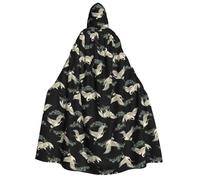 Yyoretp Cape à capuche unisexe avec imprimé grue et pin japonais pour adulte, cape pour Halloween, cosplay, costume de vampire de la mort