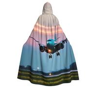 Yyoretp Cape à capuche unisexe pour adulte avec imprimé avion dans les lumières du soir pour Halloween, costume de vampire de la mort, cosplay