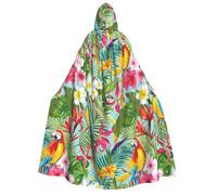 Yyoretp Cape à capuche unisexe pour adulte avec imprimé plantes tropicales et perroquets pour Halloween, cosplay, costume de vampire de la mort