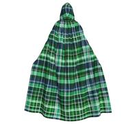 Yyoretp Cape à capuche unisexe pour adulte - Imprimé tartan écossais bleu et vert - Pour Halloween, vampire de la mort, cosplay