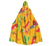 Yyoretp Cape longue à capuche pour adultes avec imprimé cactus et piment pour Halloween, cosplay, carnaval, costume de sorcière