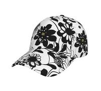 Yyoretp Casquette de baseball unisexe vintage avec imprimé fleurs noires et blanches, profil bas, non structuré, délavé, réglable