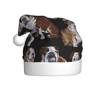 Yyoretp Chapeau de Noël avec imprimé bouledogues anglais pour adulte, chapeau de Père Noël unisexe en velours pour fête festive
