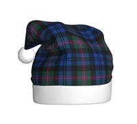 Yyoretp Chapeau de Noël bleu et vert avec imprimé tartan écossais pour adulte, chapeau de Père Noël unisexe en velours pour fête festive