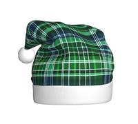 Yyoretp Chapeau de Noël bleu et vert avec imprimé tartan écossais pour adulte, chapeau de Père Noël unisexe en velours pour fête festive