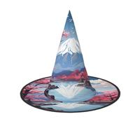 Yyoretp Chapeau de sorcière japonais imprimé paysage du Mont Fuji pour Halloween, cosplay, carnaval, décoration de fête