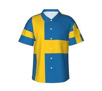 Yyoretp Chemise à manches courtes pour homme avec imprimé drapeau suédois - Chemise décontractée boutonnée - Chemise d'été hawaïenne pour la plage, Noir , L