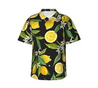 Yyoretp Chemise hawaïenne à manches courtes pour homme - Imprimé citron jaune - Chemise boutonnée pour les vacances et la plage, Noir , M