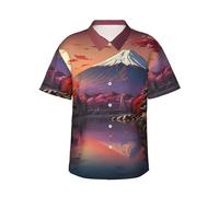 Yyoretp Chemise japonaise à manches courtes avec imprimé paysage du Mont Fuji pour homme, chemise décontractée boutonnée, chemise d'été hawaïenne pour la plage, Noir , 3XL