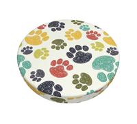 Yyoretp Ensemble de housses de tabouret de bar rondes et lavables avec motif empreintes de pattes de chien colorées