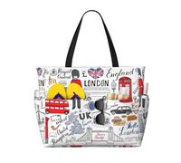 Yyoretp Grand sac de plage avec imprimé « I Love London » - Imperméable - Pliable - Fermeture éclair - Pour les vacances et les voyages.