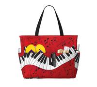 Yyoretp Grand sac de plage imperméable et pliable à fermeture éclair pour femme avec imprimé notes de musique piano pour les vacances et les voyages.