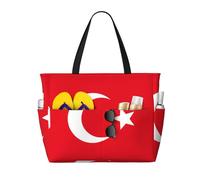 Yyoretp Grand sac de plage imperméable et pliable avec fermeture éclair imprimé drapeau de la Turquie pour les vacances et les voyages.