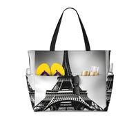 Yyoretp Grand sac de plage noir avec imprimé Tour Eiffel de Paris pour femme, imperméable, résistant au sable, sac de piscine pliable