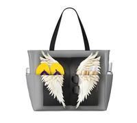 Yyoretp Grand sac de plage pliable avec imprimé plumes d'ange pour femme, imperméable, résistant au sable, sac fourre-tout pliable
