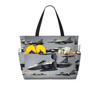 Yyoretp Grand sac de plage pour femme avec imprimé avions de chasse - Imperméable et résistant au sable - Sac fourre-tout pliable pour piscine