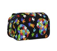 Yyoretp Grande capacité de sensibilisation à l'autisme, pièces de puzzle, imprimé cœur, trousse à crayons, organisateur de maquillage, sac de rangement multifonctionnel