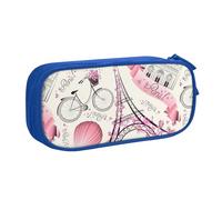 Yyoretp Grande capacité : la tour de Paris et une trousse à crayons imprimée vélo, double couche avec fermeture éclair, trousse de maquillage, boîte à crayons., bleu, Taille unique, Trousse de beauté