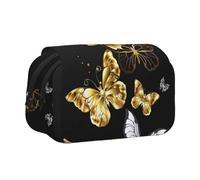 Yyoretp Grande capacité - Papillons blancs dorés et noirs - Trousse de rangement multifonctionnelle pour le maquillage et le bureau
