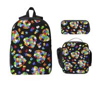Yyoretp Lot de 3 pièces de puzzle réglables et polyvalentes de grande capacité de sensibilisation à l'autisme avec imprimé cœur et trousse à crayons
