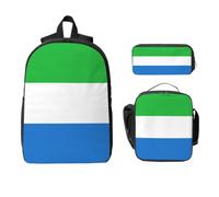 Yyoretp Lot de 3 sacs à dos, boîte à déjeuner et trousse à crayons avec imprimé drapeau de la Sierra Leone