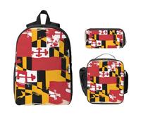 Yyoretp Lot de 3 sacs à dos, boîte à déjeuner et trousse à crayons avec imprimé drapeau du Maryland
