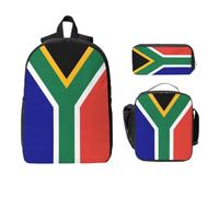 Yyoretp Lot de 3 sacs à dos, boîte à déjeuner et trousse à crayons avec motif drapeau de l'Afrique du Sud - Grande capacité
