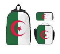 Yyoretp Lot de 3 sacs à dos, boîte à déjeuner et trousse à crayons avec motif drapeau de l'Algérie