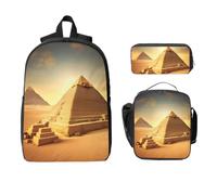 Yyoretp Lot de 3 sacs à dos, boîte à déjeuner et trousse à crayons avec pyramide égyptienne de grande capacité, réglable, polyvalent, imprimé désert