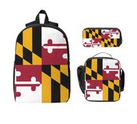 Yyoretp Lot de 3 sacs à dos réglables et polyvalents de grande capacité avec imprimé drapeau de l'État du Maryland et trousse à crayons