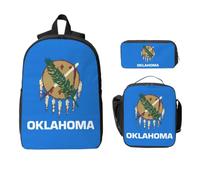 Yyoretp Lot de 3 sacs à dos réglables et polyvalents de grande capacité avec imprimé drapeau de l'État de l'Oklahoma et trousse à crayons
