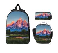 Yyoretp Lot de 3 sacs à dos réglables et polyvalents de grande capacité avec imprimé parc national Grand Teton et trousse à crayons