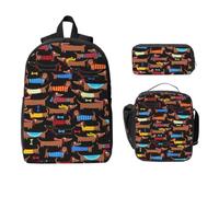 Yyoretp Lot de 3 sacs à dos réglables et polyvalents de grande capacité avec inscription « I Love My Dog Teckels » - Boîte à déjeuner et trousse à crayons