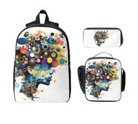 Yyoretp Lot de 3 sacs à dos réglables et polyvalents de grande capacité avec intelligence artificielle - Imprimé cerveau - Boîte à déjeuner et trousse à crayons