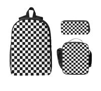 Yyoretp Lot de 3 sacs à dos réglables et polyvalents de grande capacité Motif rayures à carreaux Noir/blanc