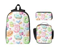 Yyoretp Lot de 3 sacs à dos réglables et polyvalents de grande capacité pour cupcakes, beignets, muffins, sucre, imprimé boîte à déjeuner et trousse à crayons