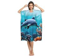 Yyoretp Magnifique poncho de surf avec imprimé dauphins du monde sous-marin - Serviette de bain à capuche - Séchage rapide - Tissu éponge