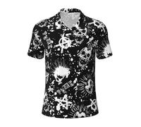 Yyoretp Polo blanc punk imprimé crâne pour homme Performance manches courtes Séchage rapide Casual Athletic Golf Shirt, Noir , 3XL