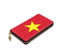 Yyoretp Portefeuille en cuir de qualité supérieure avec fermeture éclair autour du drapeau vietnamien pour homme et femme avec blocage RFID