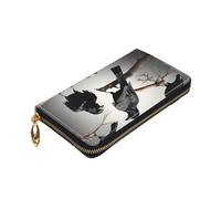 Yyoretp Portefeuille en cuir de qualité supérieure avec fermeture éclair sur le pourtour pour homme et femme avec blocage RFID Motif corbeau sur une branche