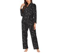 Yyoretp Pyjama 2 pièces à manches longues avec poches, imprimé constellation étoilée pour femme, vêtement de nuit chaud, Noir , L