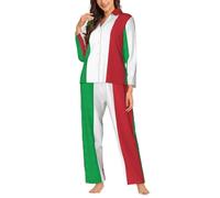 Yyoretp Pyjama 2 pièces à manches longues boutonné avec poches, motif drapeau de l'Italie, vêtement de nuit chaud pour femme, Noir , XXL