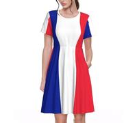 Yyoretp Robe d'été décontractée à manches courtes avec poches pour femme Motif drapeau français, Noir , XXL